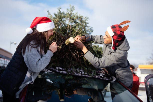 istock Friends Generation Z Shopping a pine tree for Christmas 1092247862