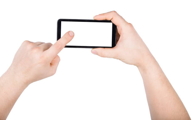 istock A hand touching black phone mobile screen isolated on white background 1092248304