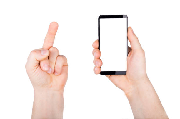 istock A man holding smartphone in hand and other hand showing middle finger 1092248314