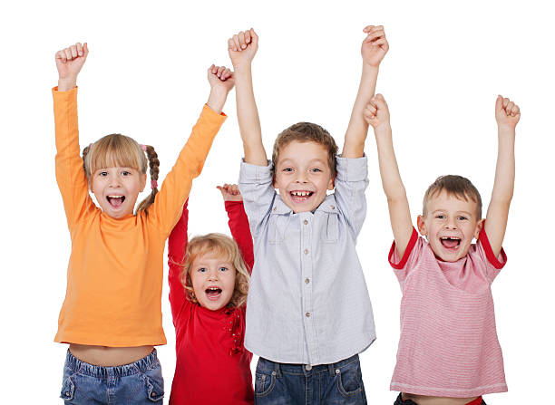istock Happy children with their hands up 109224885