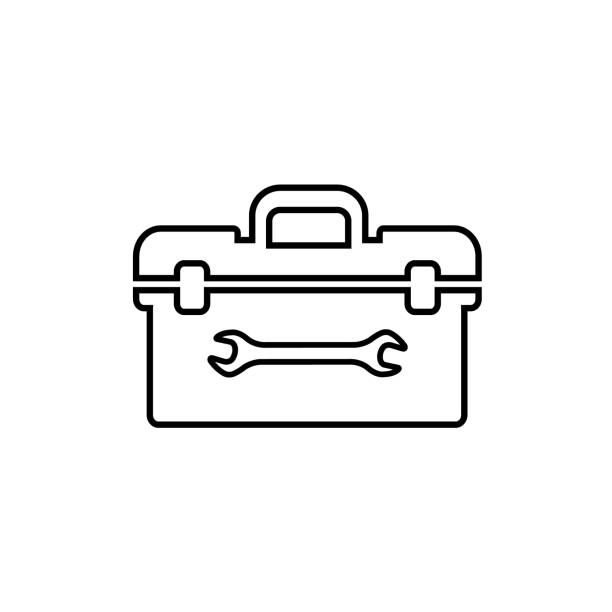 tool box liniensymbol auf weißem hintergrund - werkzeugkoffer stock-grafiken, -clipart, -cartoons und -symbole