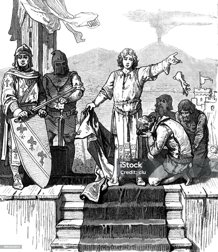 Execution of Konradin von Hohenstaufen in Naples 1268 Illustration from 19th century 19th Century stock illustration