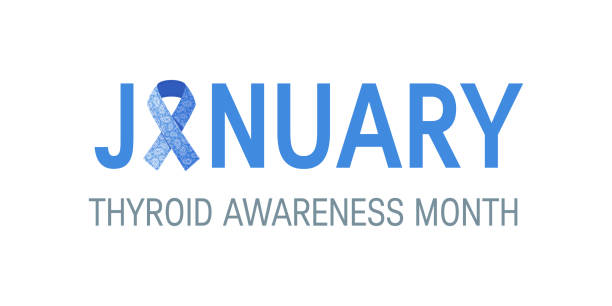 Thyroid awareness month vector concept Thyroid awareness month concept for web banners etc. Rectangular typography design made of word January and blue paisley ribbon, vector thyroid disease stock illustrations