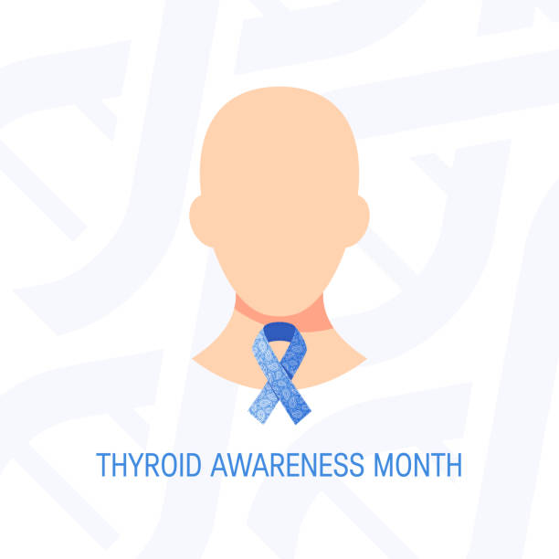 Thyroid awareness month, vector concept design Thyroid awareness month concept. Design with human head and blue paisley ribbon, vector thyroid disease stock illustrations