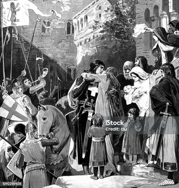 Farewell To Elisabeth Of Thuringia From Her Husband At His Departure For The Crusade Stock Illustration - Download Image Now