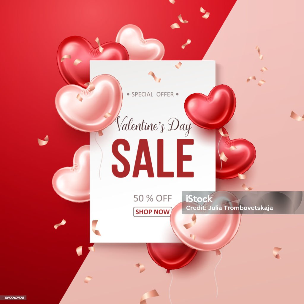 Bannière de vente Saint Valentin avec coeur en forme de ballons - clipart vectoriel de Saint Valentin libre de droits