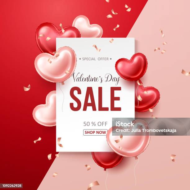 Bannière De Vente Saint Valentin Avec Coeur En Forme De Ballons Vecteurs libres de droits et plus d'images vectorielles de Saint Valentin
