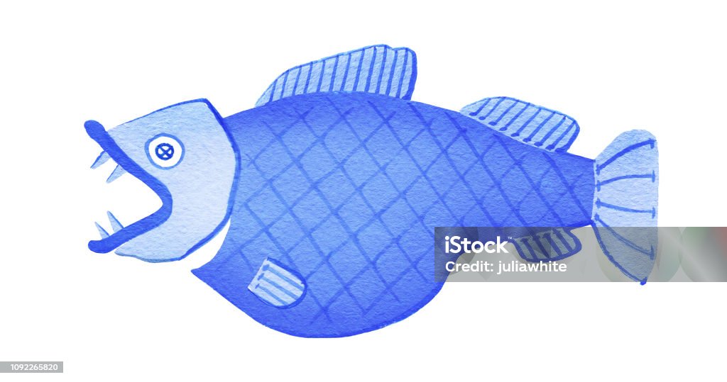 Fish Fish, isolated on white background, gouache Aggression stock illustration