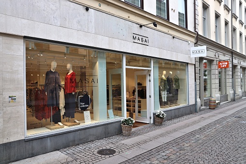 Masai fashion store in Gothenburg, Sweden. Monthly consumer spending in Sweden amounts to SEK 520 billion (2018).
