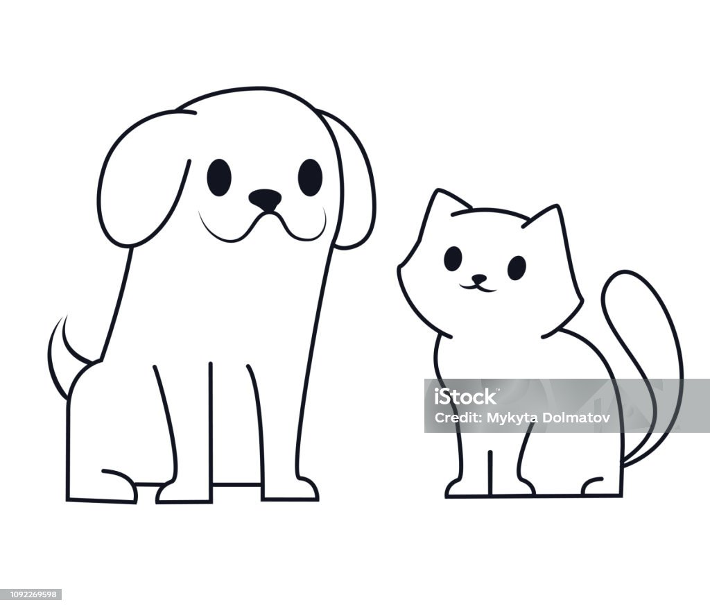Simple Line Icon Design Of Puppy And Kitten Cute Little Cartoon Dog And Cat  Vector Illustration Vet Or Pet Shop Logo Stock Illustration - Download  Image Now - iStock