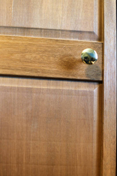 istock Household object - wood panel door with brass doorknob 1092270808