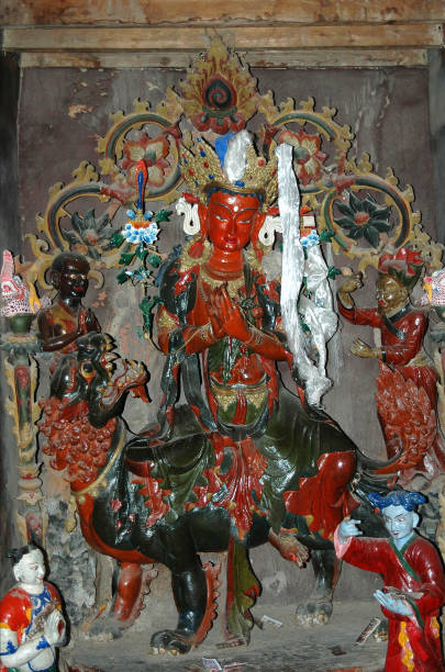 istock Red face tibetan deity statue in a tibetan monastery 1092274160