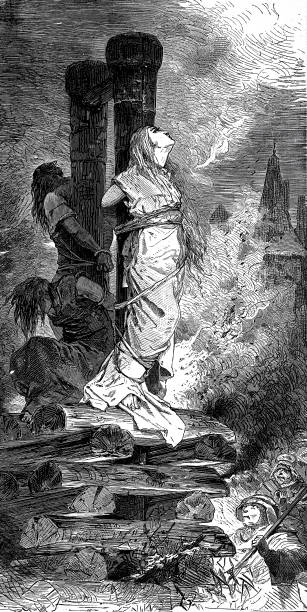 Combustion of a witch Illustration from 19th century death sentence stock illustrations