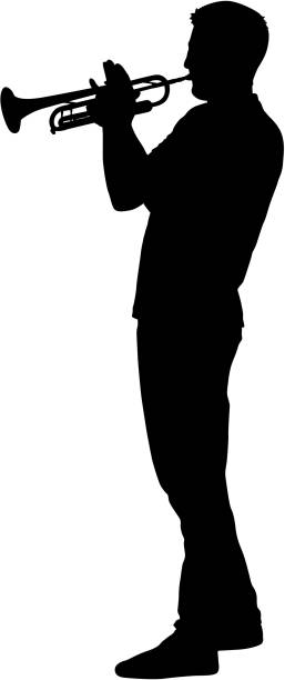 istock Silhouette of musician playing the trumpet on a white background 1092278166