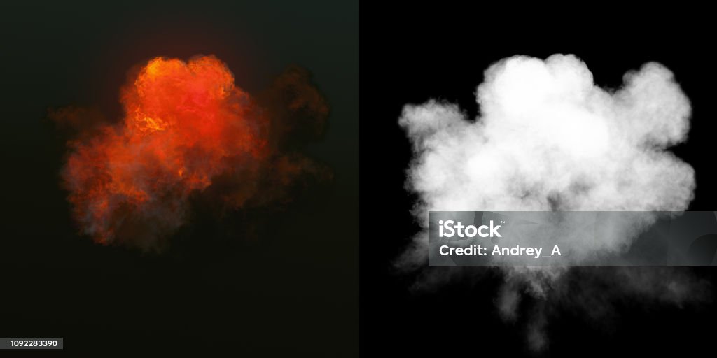 Large explosion with black smoke in dark plus alpha channel. 3d rendering Large explosion with black smoke in dark with alpha channel. 3d rendering Dirt Stock Photo