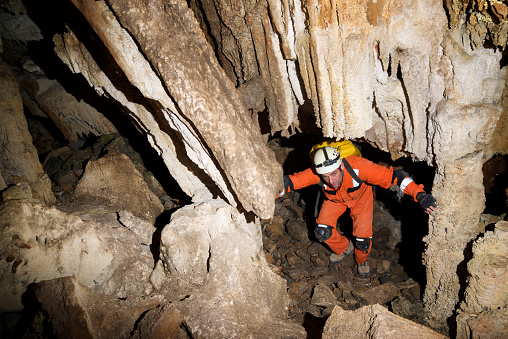 Caving in Zaragoza Province, Aragon, Spain.