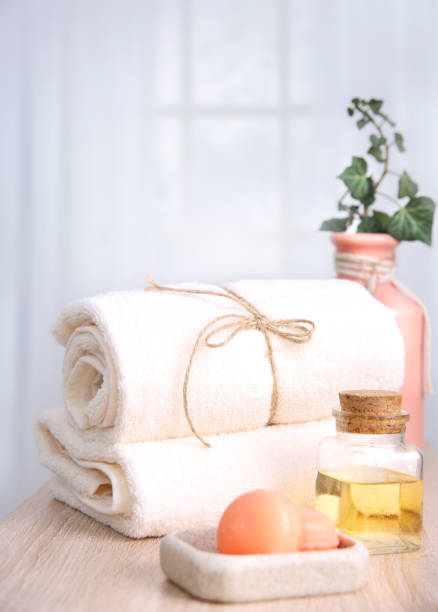 istock Clean towels and soap.Hotel bathroom items. 1092285030