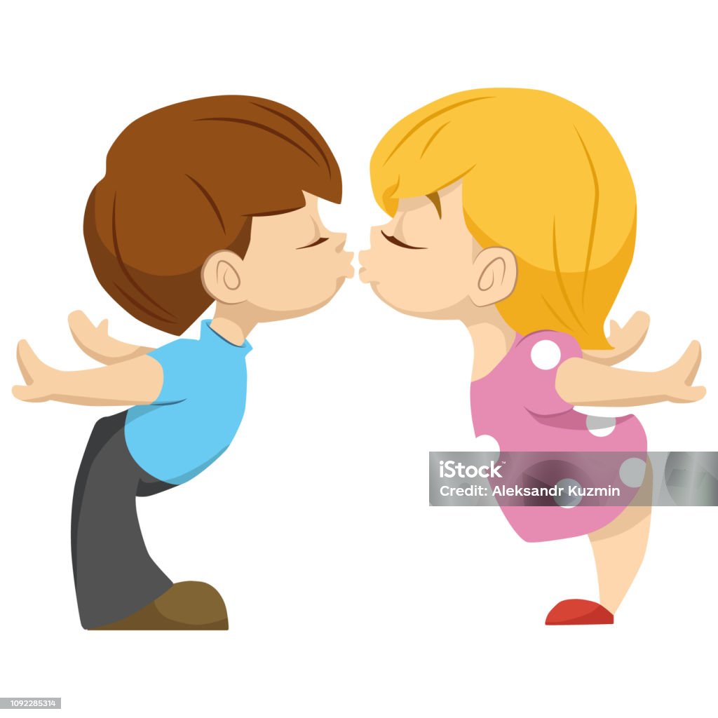Cute Couple Of Kids The Boy Kisses The Girl Valentika Stock Illustration -  Download Image Now - iStock