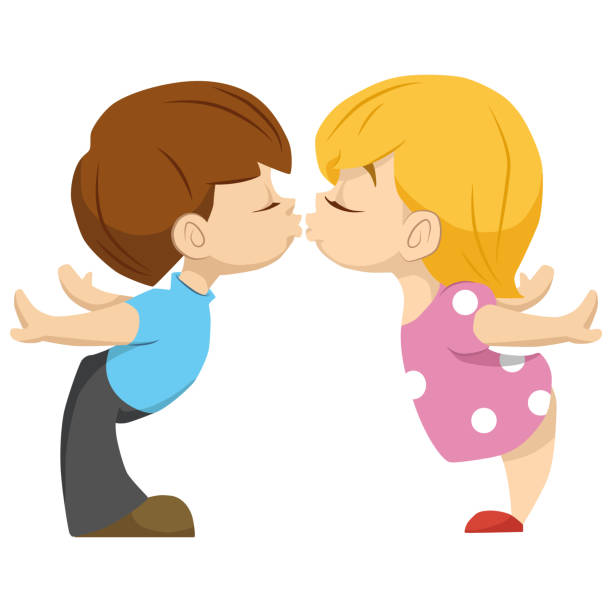 Cute Couple Of Kids The Boy Kisses The Girl Valentika Stock Illustration -  Download Image Now - iStock