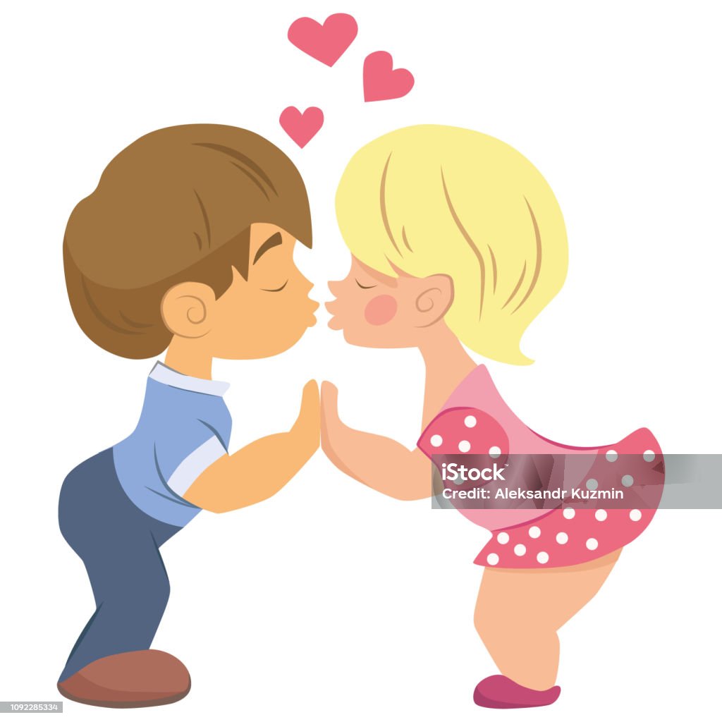 Cute Couple Of Kids The Boy Kisses The Girl Valentika Stock ...