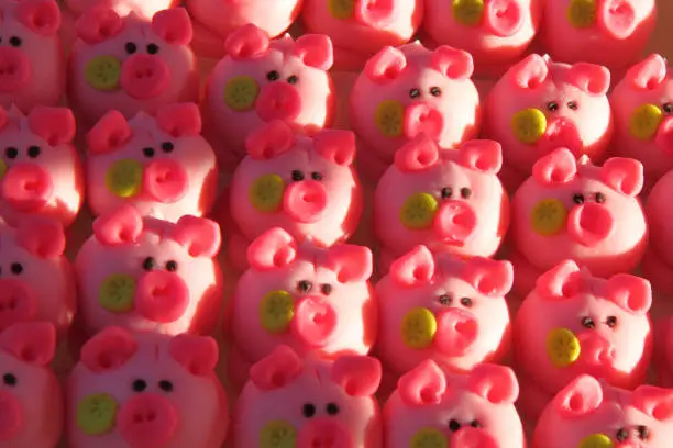 pink pigs as very sweet czech marzipan deserts