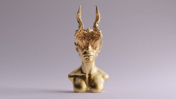 istock Gold Antique Horned Demon Queen Statue Bust 3d illustration 3d render 1092293400