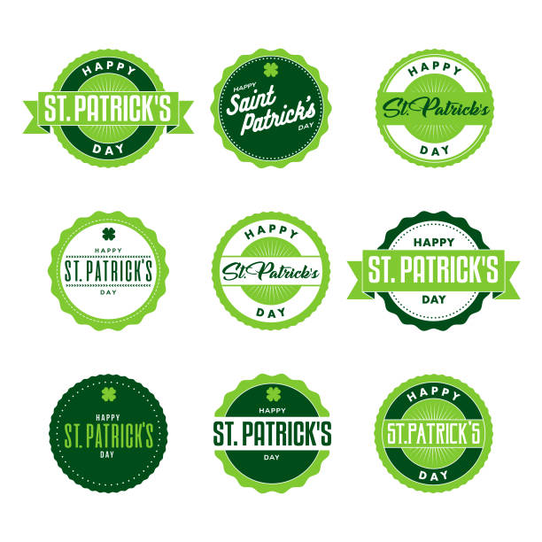 Saint Patrick's Day A set of event labels on a transparent background. Color swatches are global for quick and easy color changes throughout the file. The color space is CMYK for optimal printing and can easily be converted to RGB for screen use. irish shamrock clip art stock illustrations