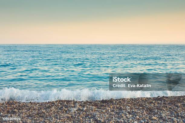 The Mediterranean Sea And Pebbles Stones On A Beach In Nice Stock Photo - Download Image Now