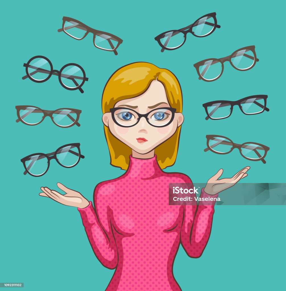 Ilustración de Chica Y Lentes De Diferentes Formas y más Vectores Libres de  Derechos de Gafas - Gafas, Vector, A la moda - iStock