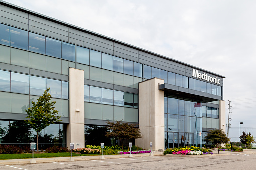 Brampton, Ontario, Canada- August 25, 2018: Medtronic Canada Headquarters in Brampton, Ontario, Canada.  Medtronic is among the world's largest medical equipment development companies.