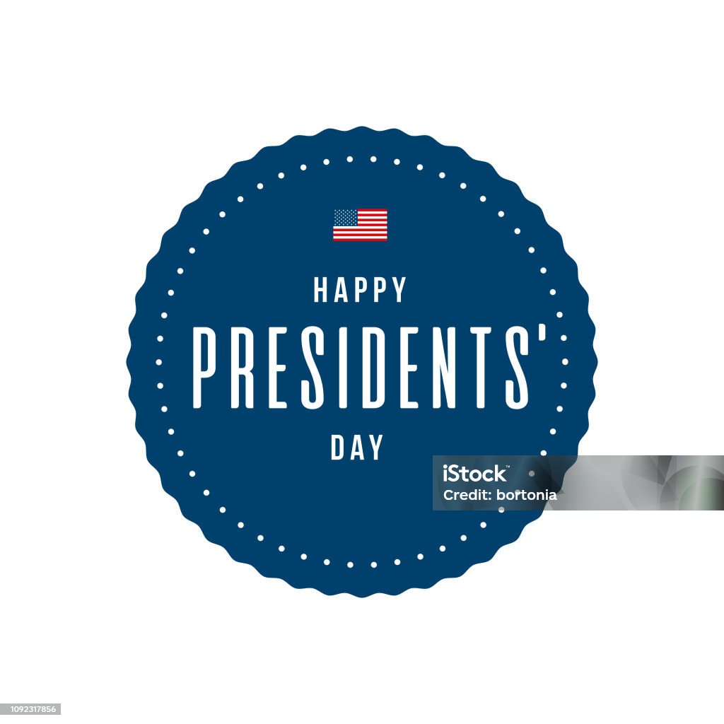 Happy Presidents' Day An event label isolated on a transparent background. Color swatches are global for quick and easy color changes throughout the file. The color space is CMYK for optimal printing and can easily be converted to RGB for screen use. Presidents Day stock vector