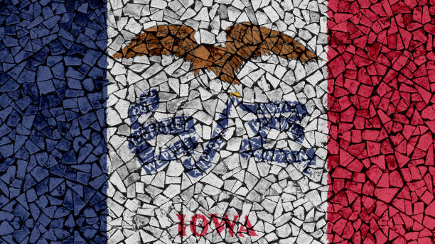 Mosaic Tiles Painting of Iowa Flag Mosaic Tiles Painting of Iowa Flag, US State Background iowa flag stock pictures, royalty-free photos & images