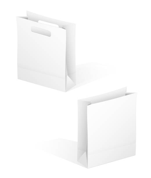istock Two Paper empty package for packing goods and shopping in the store. Handles of a different color. Place for text or logo. 1092323120