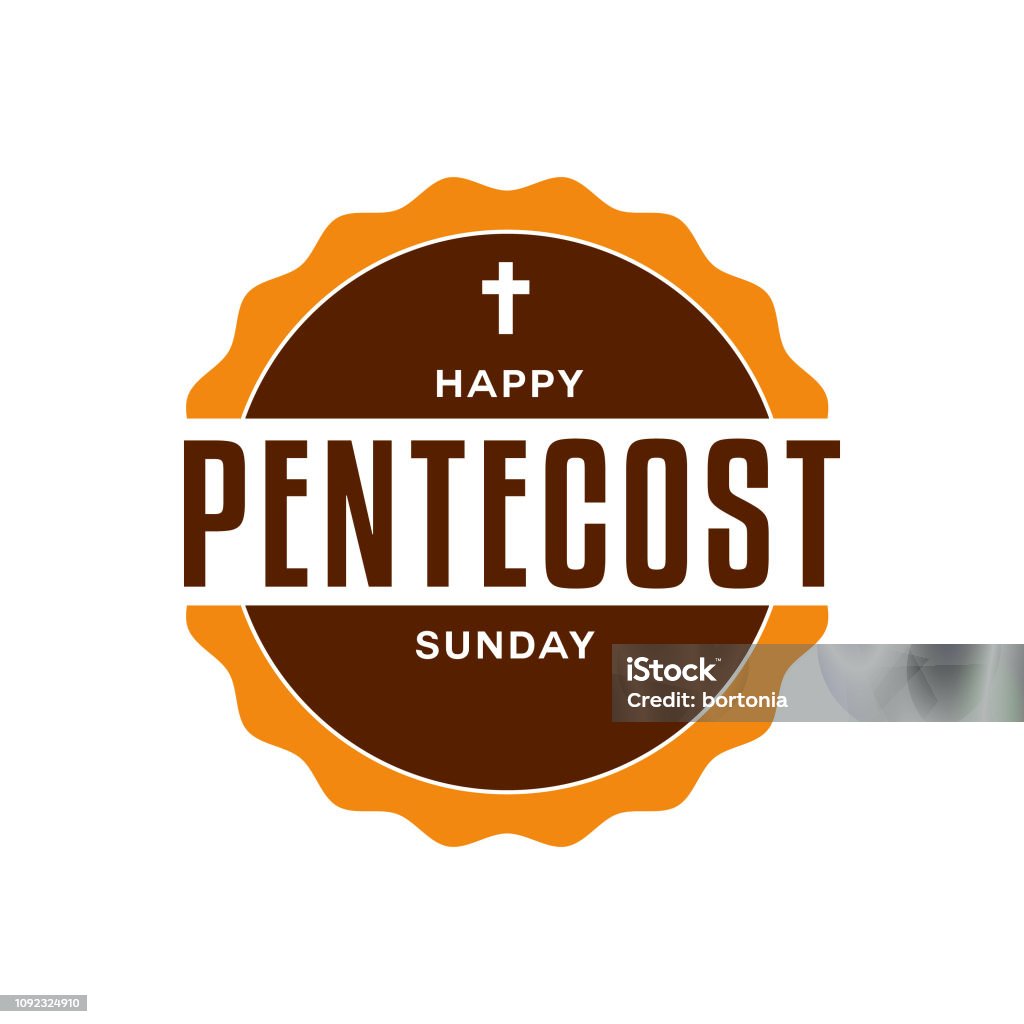 Pentecost Sunday An event label isolated on a transparent background. Color swatches are global for quick and easy color changes throughout the file. The color space is CMYK for optimal printing and can easily be converted to RGB for screen use. Apostle - Worshipper stock vector