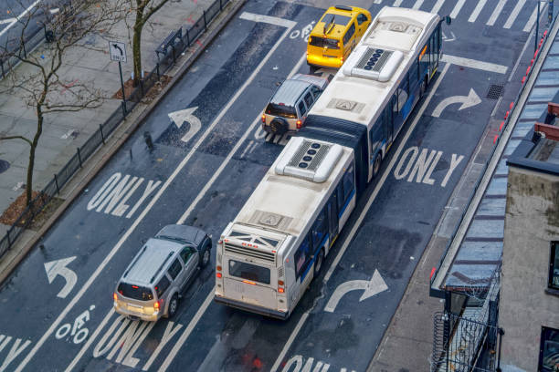 New-York  street with SUV Bus Taxi view from above