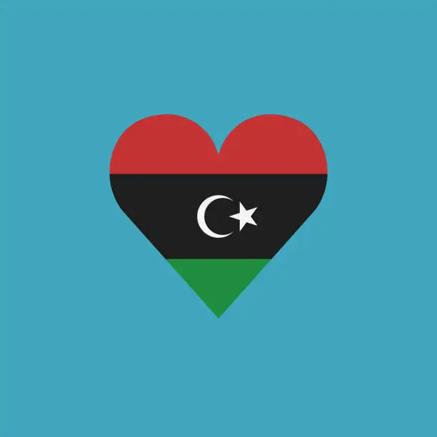 Vector illustration of Libya flag icon in a heart shape in flat design