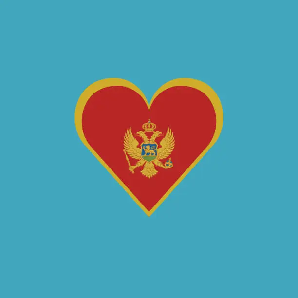 Vector illustration of Montenegro flag icon in a heart shape in flat design