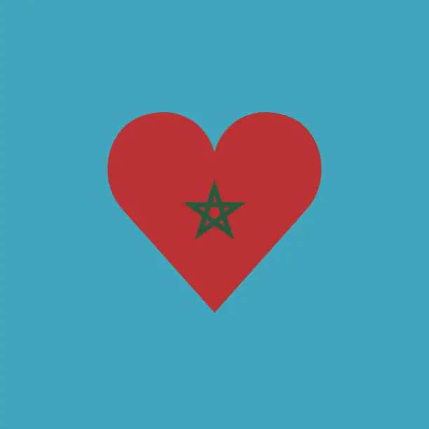 Vector illustration of Morocco flag icon in a heart shape in flat design