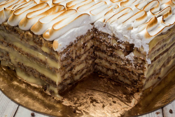 istock shortbread cake with cream with condensed milk, chocolate and nuts 1092337938