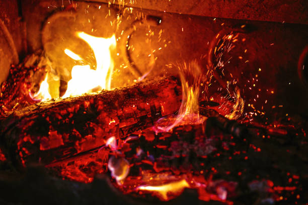 stove wood fire stock photo
