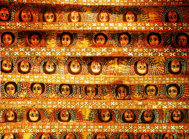 Debre Birhan Selassie Church, or Church of the Mount of the Trinity of the Light, Gondar, Ethiopia Debre Birhan Selassie Church, or Church of the Mount of the Trinity of the Light, Gondar, Ethiopia. Detail of the ceiling. Angel paintings ancient ethiopia stock pictures, royalty-free photos & images