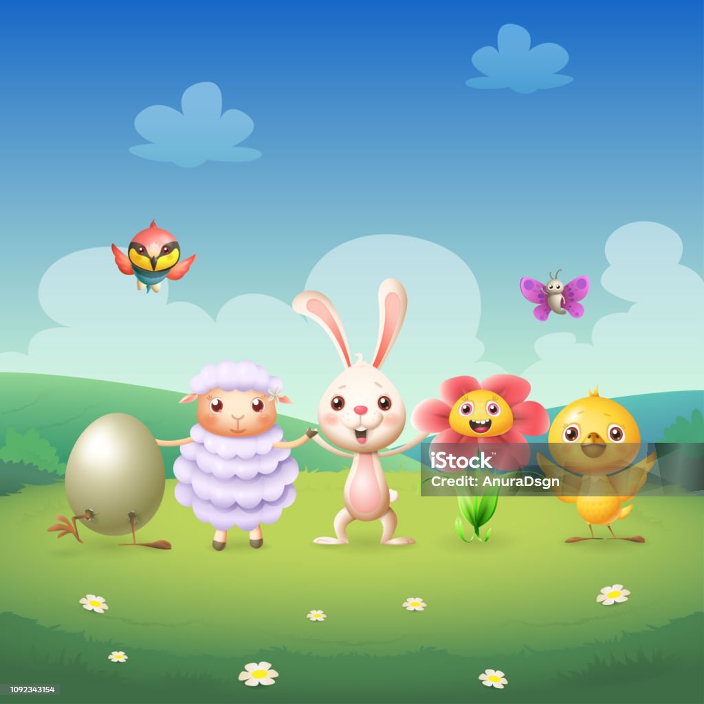 Spring Easter Birds Easter Bunny And Friends Celebrate Easter And Spring Egg Chicken Sheep ...