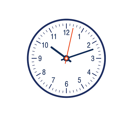12 hour clock showing showing minute hand and hour hand counting time.