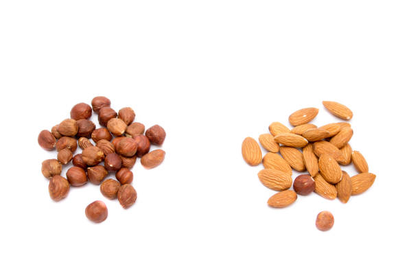 istock Hazelnuts, almond isolated on white background. Nuts. Hazelnut and almond 1092353990