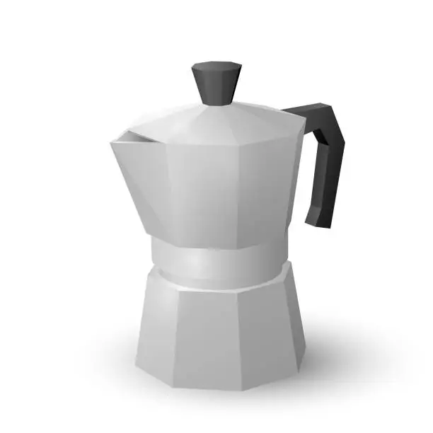 Vector illustration of Realistic vector of beautiful italian aluminium coffee mocca kettle.