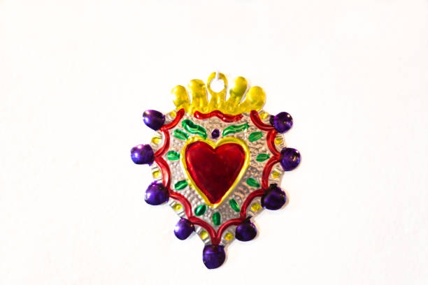 Colorful Mexican Tin Heart, White Background