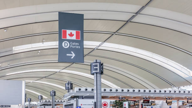Interior view of Toronto Pearson Airport in Toronto Toronto, Canada- March 28, 2018: Interior view of Toronto Pearson Airport in Toronto, Canada. Pearson is the largest and busiest airport in Canada. airports canada stock pictures, royalty-free photos & images