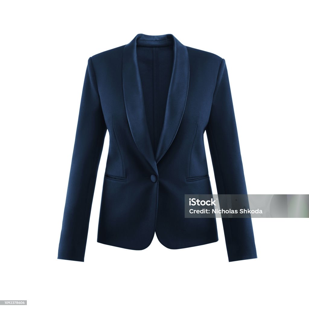 Blue women's insulated jacket in white background, invisible mannequin Blue women's insulated jacket in white background in invisible mannequin Blazer - Jacket Stock Photo