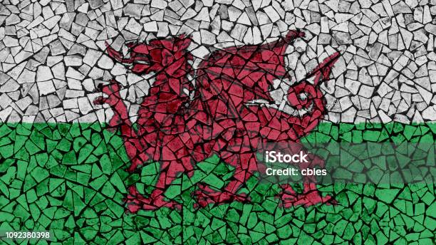 Mosaic Tiles Painting Of Wales Flag Stock Photo - Download Image Now - Welsh Flag, Art, Art Product