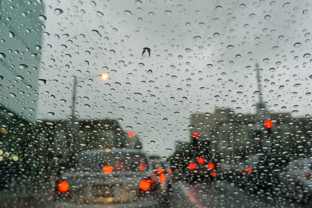 istock Raindrops on the windshield while driving through San Francisco on a rainy day 1092384294